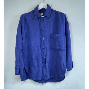 Maeve By Anthropologie Womens Blue Button-Down Oversized Shirt Small Long Sleeve